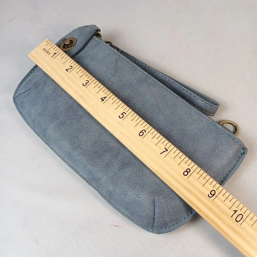Joy Wallet Wristlet‎ Clutch Card Holder Blue Grey Faux Leather Purse Miss Chain